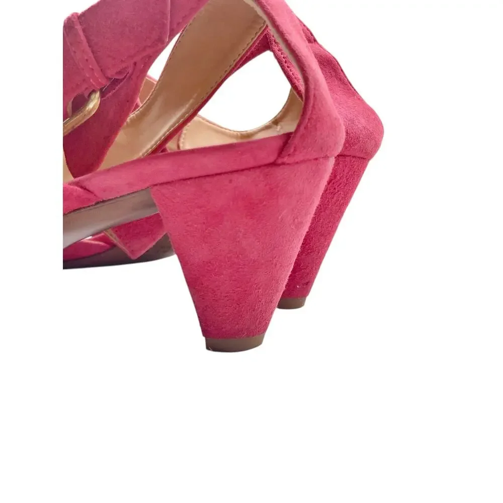 J.Crew Vintage Y2K Fuchsia Suede Made in Italy Ankle Strap Cone Heel Sandals